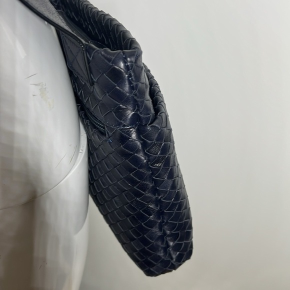 Serajean Ferrara Navy Blue Woven Leather Ziptop Crossbody Bag Made in Italy - Picture 12 of 12
